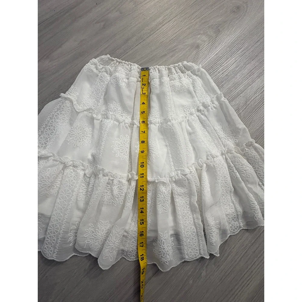 Blu Pepper Mini Skirt Women White Embroidered Tiered Skirt Tassel Drawstring XS